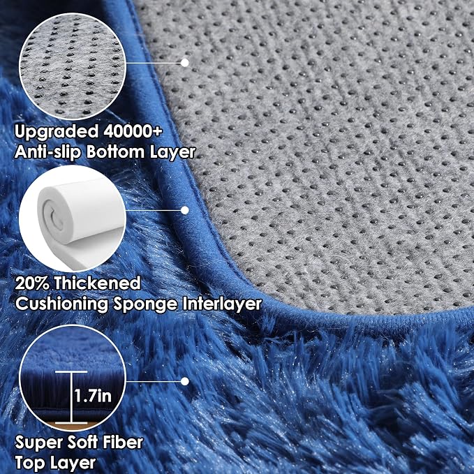 Navy Blue Area Rugs for Living Room Bedroom, 5x8 Fluffy Bedside Rug, Soft Plush - Image 3
