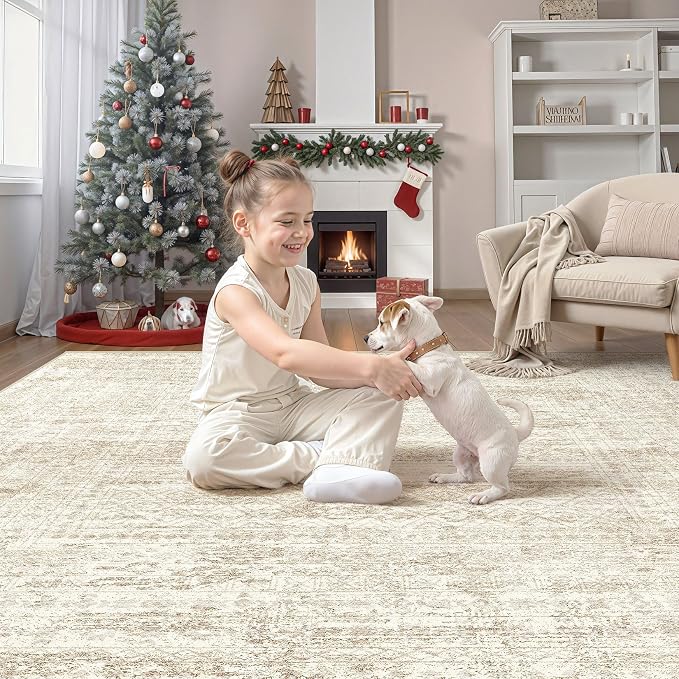 UERMEI Square Area Rugs : Washable 8x8 Neutral Modern Abstract Carpet - Image 5
