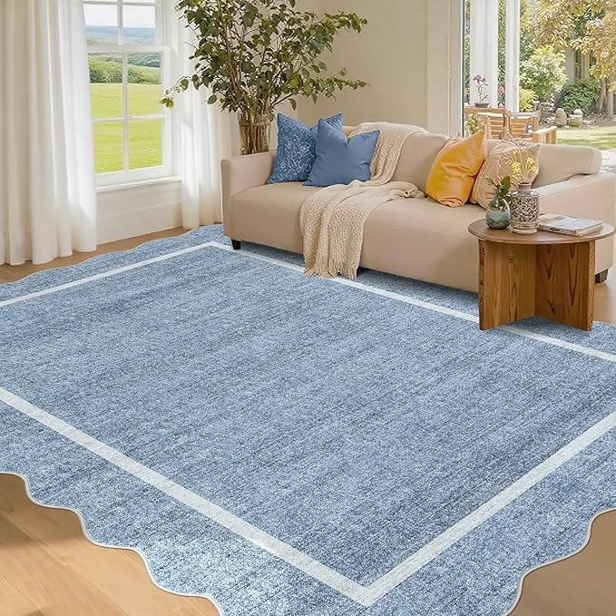 GarveeHome Scalloped Washable Rug 4x6, Non-Slip Entryway Rug, Bordered by GarveeHome