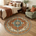 RELEANY Washable Area Rug, Round 4ft, Water Repellent, Pet Friendly, Vintage by RELEANY