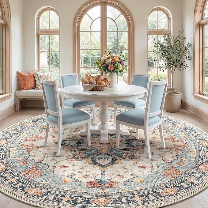 RELEANY Washable Area Rug, Round 10ft, Water Repellent, Pet Friendly, Vintage - Image 3
