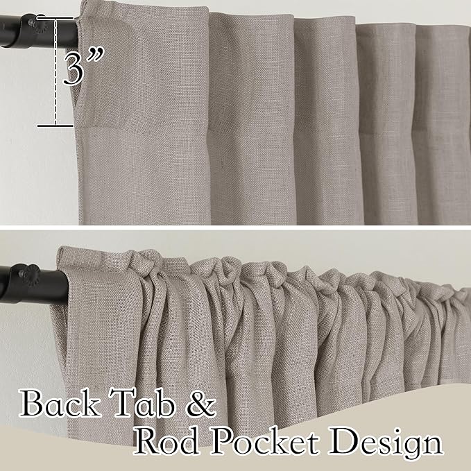 RYB HOME Linen Curtains for Bedroom - Light Airy Semi Sheer Curtains Large Window Decor for Living Room Sun Room Sliding Glass Door, Birch Brown, 52 inch Wide x 102 inch Long, 1 Pair