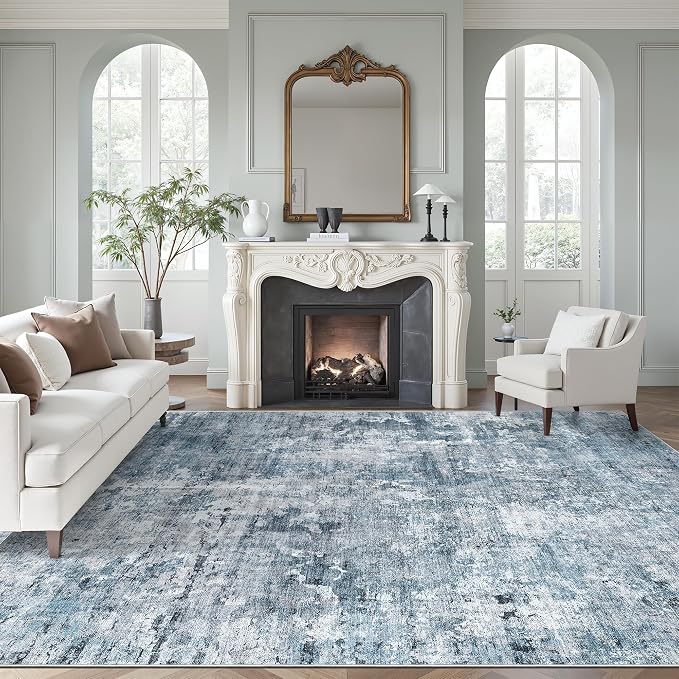 Soalmost 10x12 Area Rugs for Living Room Washable Rug Abstract Blue/Grey | - Image 2