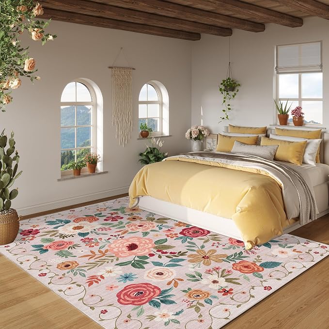 DUKINO 5x7 Area Rugs, Floral Washable Rug - Image 7