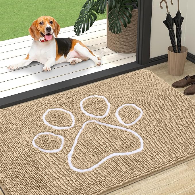 OLANLY Dog Door Mat for Muddy Paws 47x32, Paw Print Design Chenille Mud Mat | by OLANLY