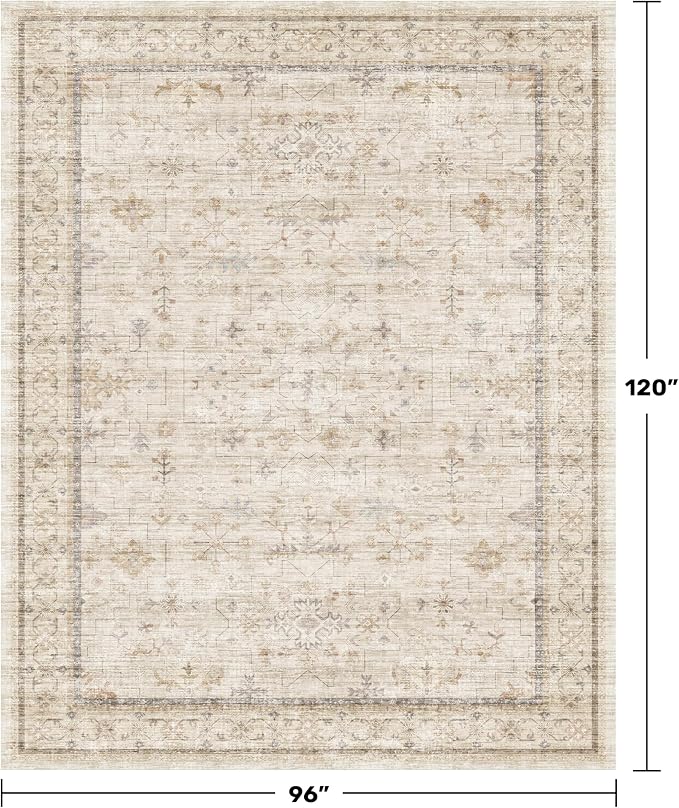 Washable Ivory Living Room Rug, 8x10 Non Slip Area Rugs - Image 2