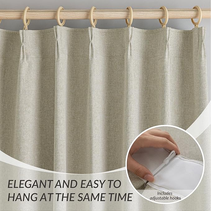 KangBang 95 Inch Pinch Pleated Linen Blackout Curtains for Sliding Glass Door, 60” Wide Pinch Pleat Curtains for Living Room French Door, Privacy Assured Elegant Modern Home Decor(60Wx95L,2 Panels)