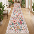 DUKINO 2.6x14 Washable Runner Rug, Floral Non Slip Long Runner Rug, Low Pile by DUKINO