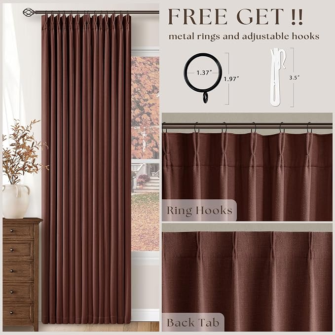 Chestnut Brown Pinch Pleated Blackout Linen 84 Inch Curtains - Image 5