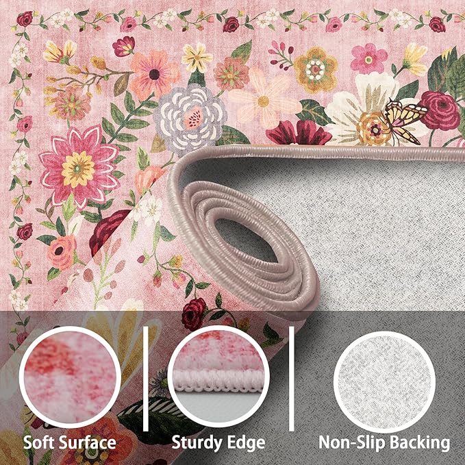 Pink Floral Entry Door Mat 24x17 inch - Image 5