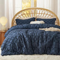 Bedsure California King Comforter Set - Navy Blue Comforter, Boho Tufted Shabby Chic Bedding for Kids, 3 Pieces Vintage Farmhouse Bed Set for All Seasons, Fluffy Soft Bedding with 2 Pillow Shams