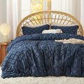 Bedsure Full Comforter Set - Navy Blue Comforter, Boho Tufted Shabby Chic Bedding for Kids, 3 Pieces Vintage Farmhouse Bed Set for All Seasons, Fluffy Soft Bedding with 2 Pillow Shams