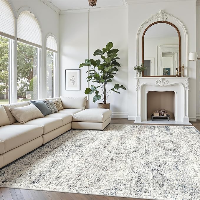 Soalmost 10x12 Area Rugs for Living Room Washable Rug Non-Slip Blue/Ivory | - Image 2