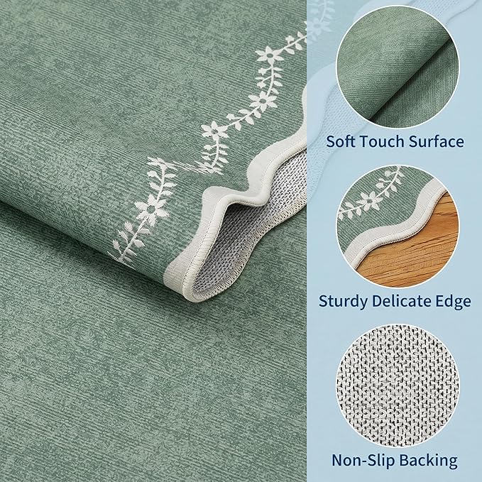 GarveeHome Round Rugs 4ft Scalloped Washable Small Circle Rug - Image 4