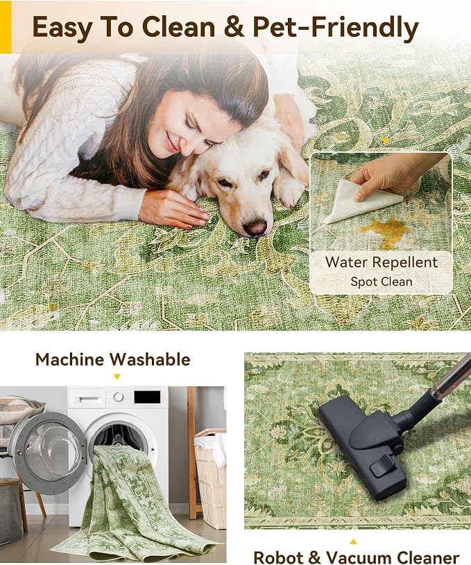 RELEANY Washable Area Rug, Runner 2'6"x8', Water Repellent, Pet Friendly - Image 3