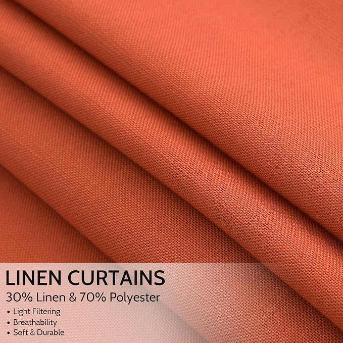 Bright Orange Linen Blend Light Filtering Back Tab Curtains 96 Inches Long - Image 2