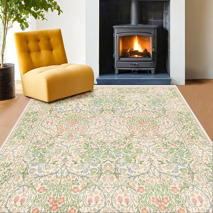 Beige Green Bedroom Rug 5x7 Area Rug - Image 7
