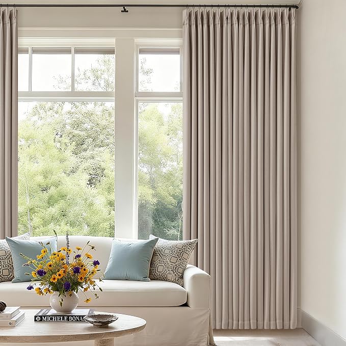 108 Inch Pinch Pleat Greyish Beige Room Darkening Curtains | 100% Blackout - Image 9
