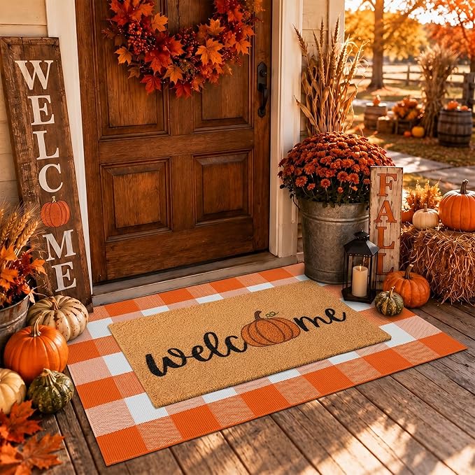 2 Pcs Fall Door Mat, Layered Pumpkin Welcome Coir Doormat by Unknown