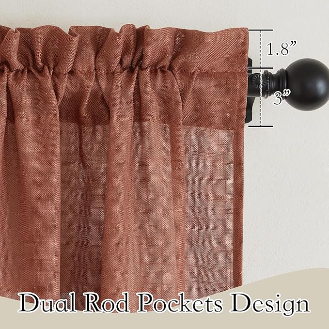 RYB HOME Flax Linen Blend Curtains 90 inches Long for Living Room Bedroom, Light Filtering Semi Translucent Window Treatments for Home Office, W 52 x L 102 inches, Terracotta, 2 Panels