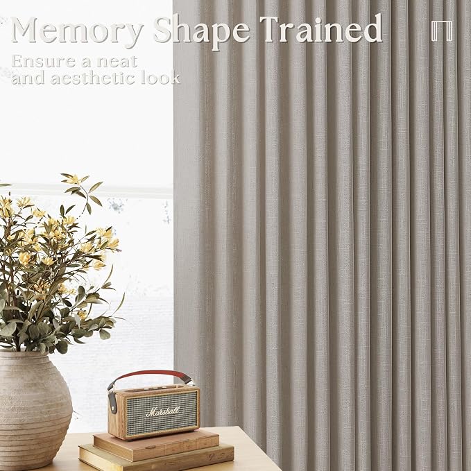 Burlywood Birch Pinch Pleated Thick Linen Curtains 112 Inches Long | 400GSM - Image 3