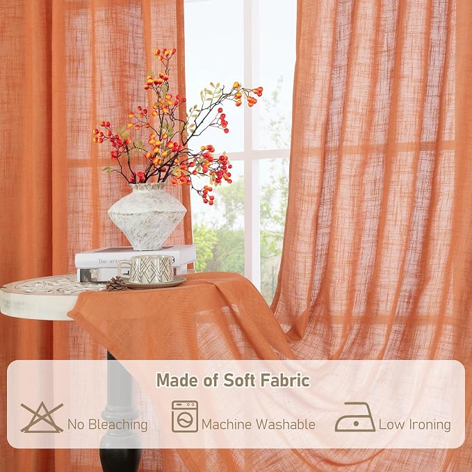 Burnt Orange Semi Sheer Linen Curtains - Image 8
