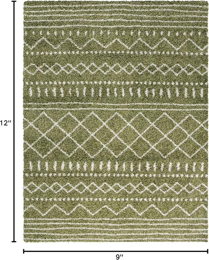 SAFAVIEH Arizona Shag Collection Area Rug - 9' x 12', Green & Ivory, Moroccan Design, Non-Shedding & Easy Care, 1.6-inch Thick Ideal for High Traffic Areas in Living Room, Bedroom (ASG741X)