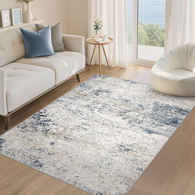 DMOYEST Area Rug Living Room Rugs 4x6 Washable Abstract Beige Blue Carpet | by DMOYEST