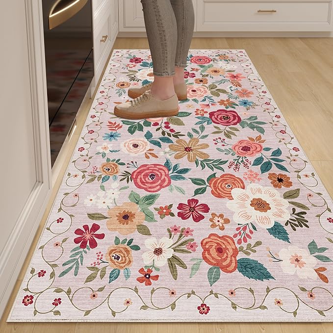 DUKINO 3x6 Runner Rug, Non Slip Floral Washable Rug by DUKINO