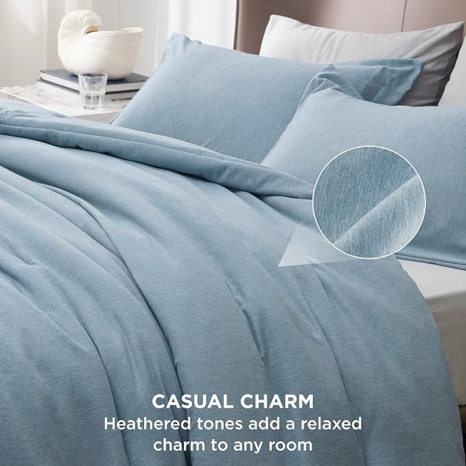 Bedsure Queen Comforter Set - Storm Blue Soft Bedding for All Seasons, Cationic Dyed Bed Set, 3 Pieces, 1 Queen Size Comforter (90"x90") and 2 Pillow Shams (20"x26"+2")