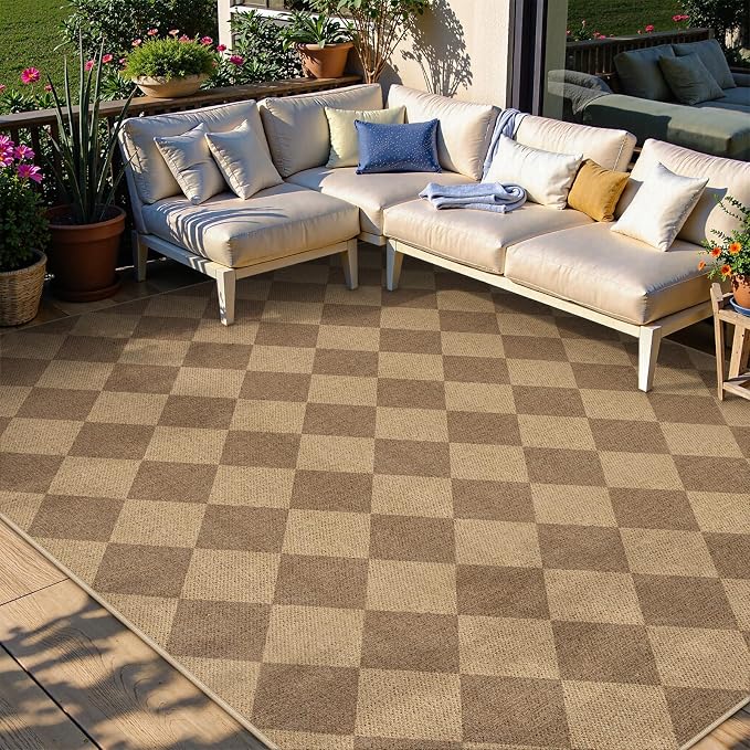 Lahome Checkered Easy Jute Outdoor Patio Rug, 6x9 Living Room Rugs Washable | - Image 3
