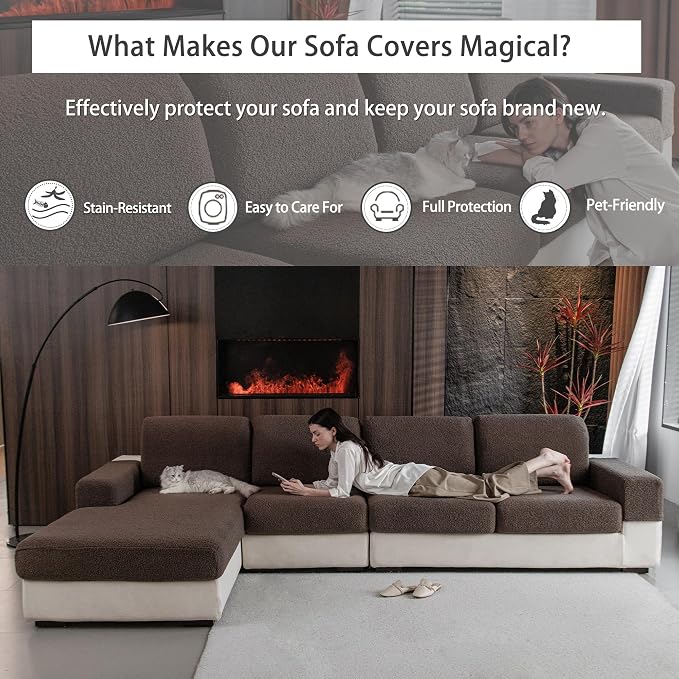OHSIO Couch Cushion Covers for Sectional Sofa, Stretch Soft Sofa Slipcovers - Image 5