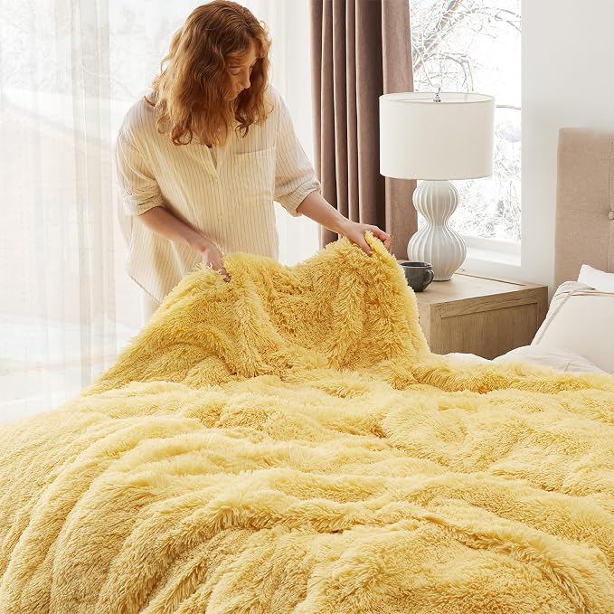 Bedsure GentleSoft Fluffy Yellow Blankets Queen Size - Image 5