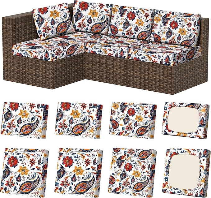 8Pcs Outdoor Cushion Covers, Stretch Patio Furniture Couch Chair Slipcovers | by VORSHAPE