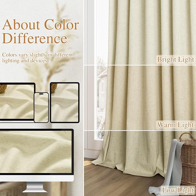 100% Blackout Linen Curtains for Bedroom 84 inches Long, Thermal Insulated Room - Image 7