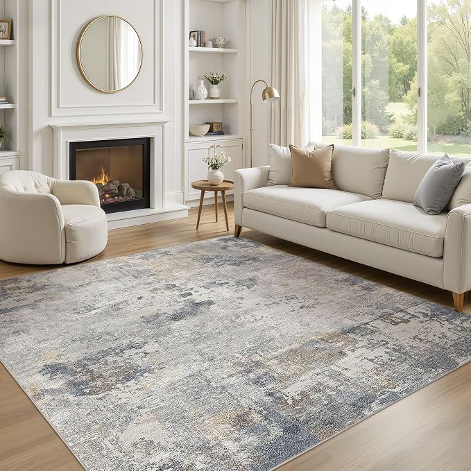 UERMEI Square Area Rugs : Washable 6x6 Neutral Modern Abstract Carpet - Image 3