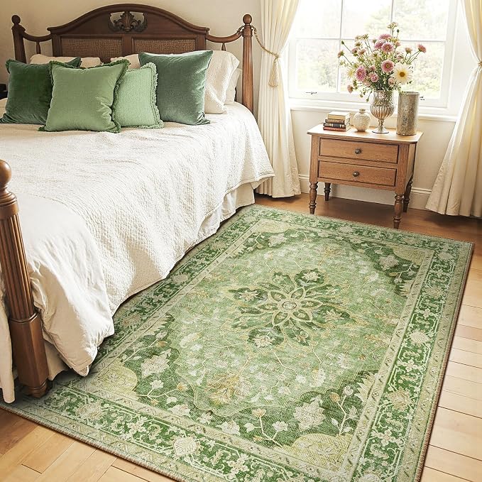 RELEANY Washable Area Rug, Water Repellent, Pet Friendly, Vintage Floral Boho - Image 2