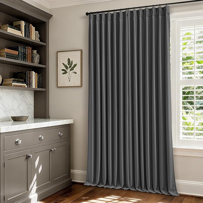 Dark Grey Pleated Thick Linen Blackout Curtains 108 Inches Long - Image 8