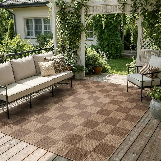 Lahome Checkered Easy Jute Living Room Rug, 5x7 Outdoor Patio Rugs Washable | by Lahome