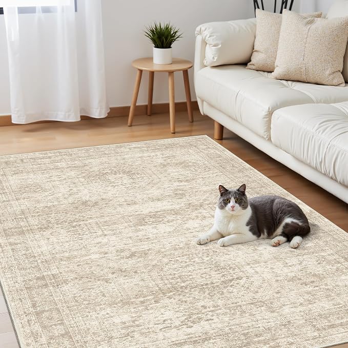 Soalmost 3x5 Rugs Non-Slip, Small Washable Kitchen Entryway Area Rug Beige | - Image 2