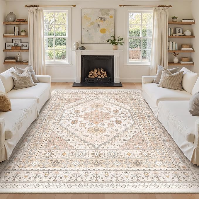 9x12 Area Rugs for Living Room, Large Washable Rug, Dining Room, Low Pile by Zesthome