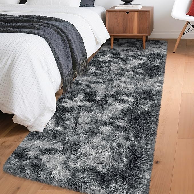Tie-Dyed Dark Grey 2x6 Machine Washable Runner Rugs by JiaoBaba