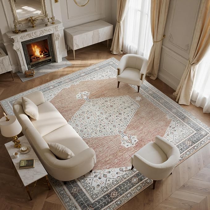 Washable Rugs 8x10 Area Rugs for Living Room, Dining Room, Nursery | Retro by Lbris