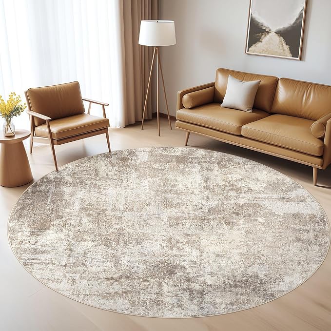 LOONGRUG Round Rug 5x5 Washable Neutral Modern Circle Area Rug Brown Beige | by LOONGRUG