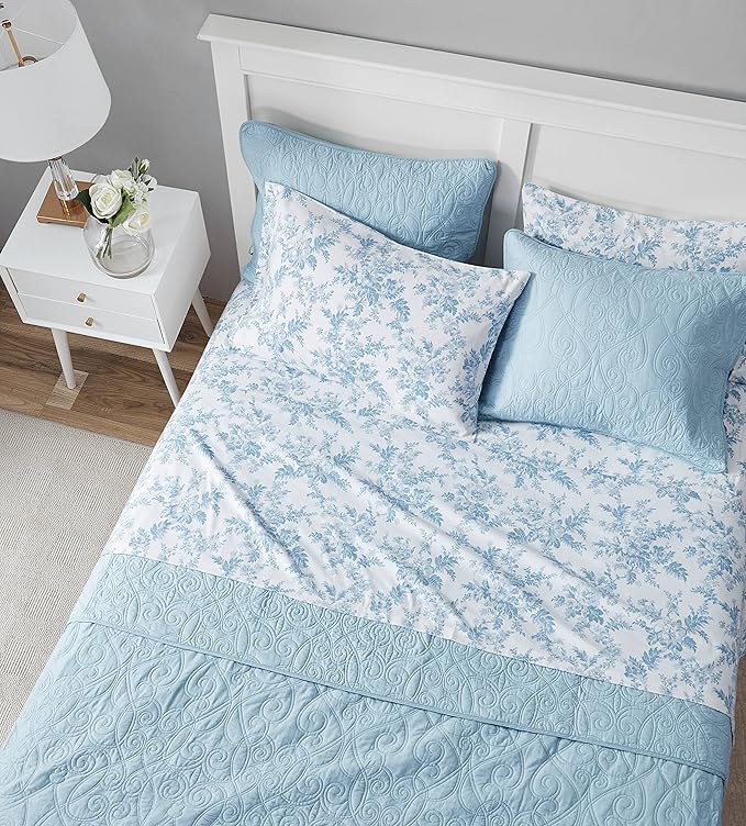 Laura Ashley - Flannel Sheets Full Size, Anti-Pilling & Wrinkle Resistant Cotton, Touchably Soft for All-Season Comfort - Bed Sheets with Matching Pillowcases & Fitted Sheet (Vanessa Blue)