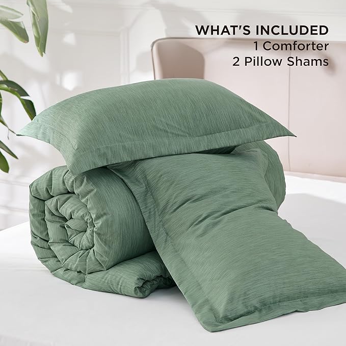 Bedsure Queen Comforter Set - Green Soft Bedding for All Seasons, Cationic Dyed Bed Set, 3 Pieces, 1 Queen Size Comforter (90"x90") and 2 Pillow Shams (20"x26"+2")