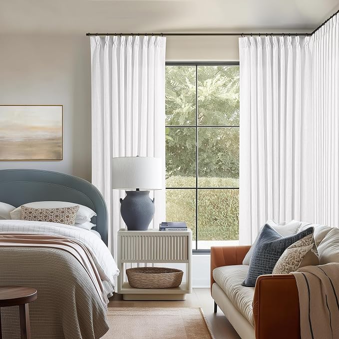Snow White Pinch Pleated Linen 120 Inch Curtains 60 Inch Width | Linen Blend - Image 5