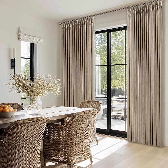 Linen Grey Beige Camel Pleated Light Filtering Curtains 120 Inch Long 50W | - Image 7
