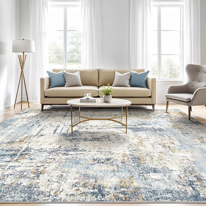 LOONGRUG 5x8 Area Rug Washable Neutral Modern Living Room Rugs Blue | Abstract - Image 5