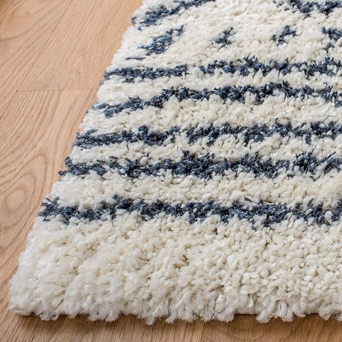 SAFAVIEH Area Rug 8x10 - Arizona Shag Collection - Large - Ivory & Slate, Moroccan Design, Non-Shedding & Easy Cleaning, Ultra Plush Thick Pile, Ideal for Living Room, Bedroom, Dining Space (ASG741M)